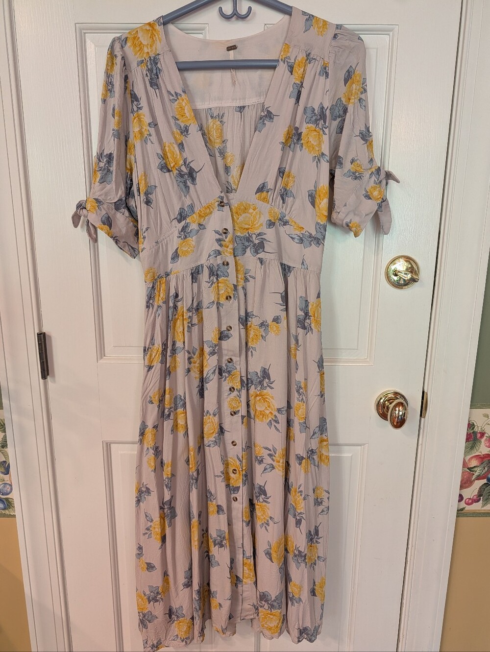 Free People Yellow Floral Love Of My Life midi Dress Size Medium M